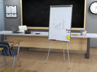 Flip Chart Stand with Magnets and Sponge 3D model