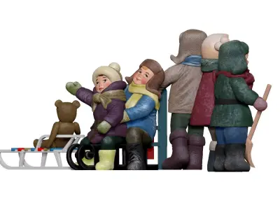 001329 smiling and skating kids on the sled 3D model
