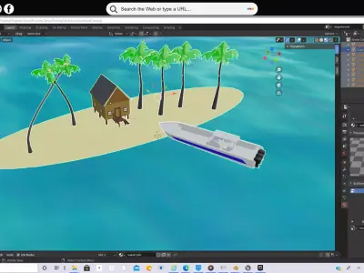 Tarpon boat with island Low-poly 3D model