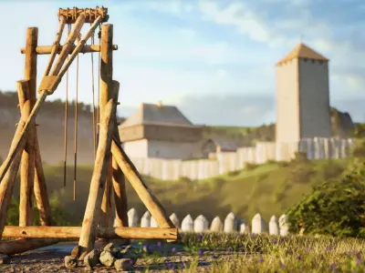 Medieval mangonel catapult Low-poly 3D model
