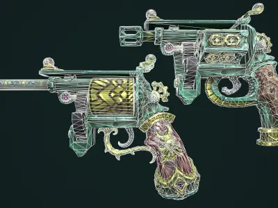 Modular stylized dwarf revolver Low-poly 3D model