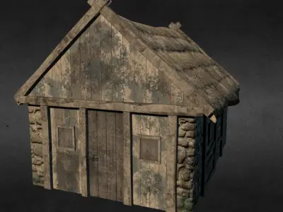 Medieval house Low-poly 3D model 13