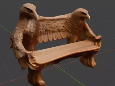 Eagle Carved Wood Bench Antique Style  3D print model
