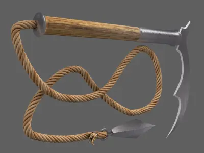 Kusarigama axe with rope 3D model