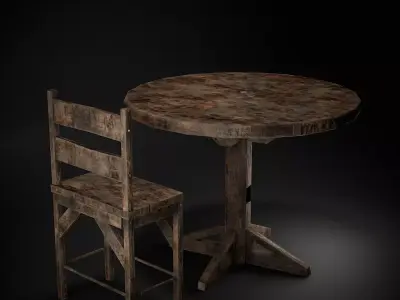 Medieval Tavern Style High Table and Chairs Low-poly 3D model