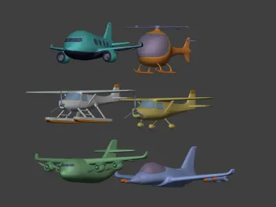Cartoon Aircraft Pack --- Airplane - Plane - Helicopter - Cargo Low-poly 3D model