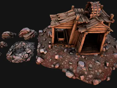 Medieval GemStone Mineral Ore Mine Low-poly 3D model