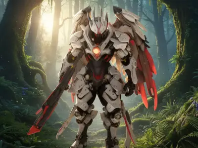 Crimson Seraph Infernal Mech Guardian Low-poly 3D model