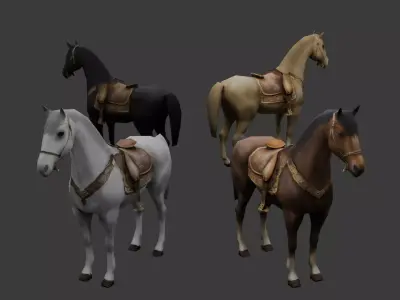 Low Poly Horse Game Ready 3D Model Color Variants PBR Textures Low-poly 3D model