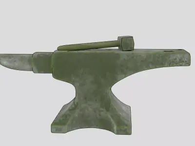 Old anvil and Hammer Free low-poly 3D model
