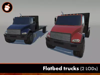 Flatbed trucks Low-poly 3D model