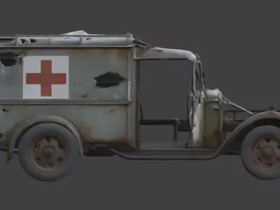 WWI Military Ambulance Wreckage Low-poly 3D model