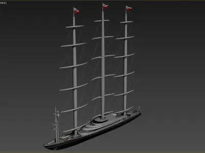 sailboat 3D model ship with boat Low-poly 3D model