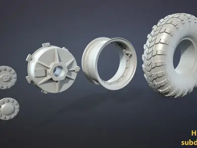 Military Truck Wheels High-Poly Set 3D model
