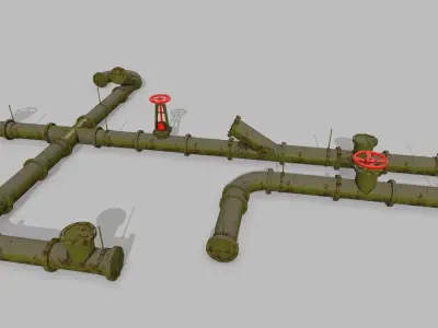pipe set with valves Low-poly 3D model