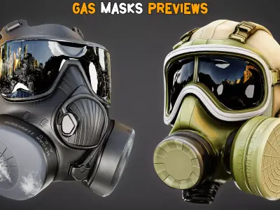 30 Game-Ready Military Gas Masks PBR Texture - Vol 10 Low-poly 3D model