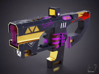 Cyberpunk SMG   Low-poly 3D model