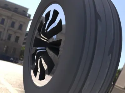 alloys airplane tire on cobblestone street Free 3D model