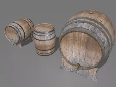 Old Wooden Barrels 4 Low-poly 3D model