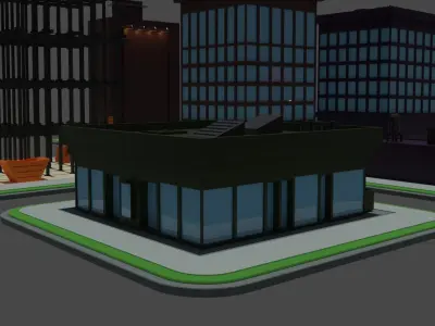 lowpoly city building with metal structure Free low-poly 3D model