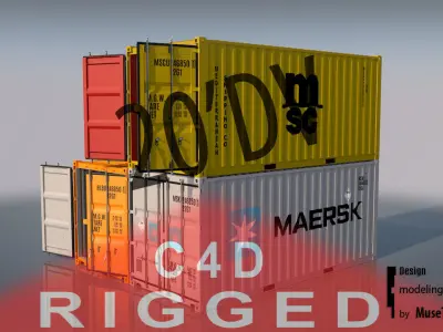 Shipping Container 20ft Rigged 3D model