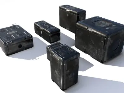 Sci Fi old black cargo crates Low-poly 3D model