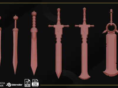 50 Sword Base Mesh game ready Low-poly 3D model