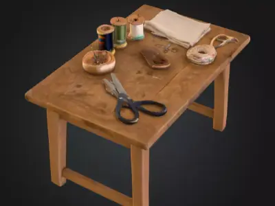 Vintage Sewing Table Low-poly 3D model
