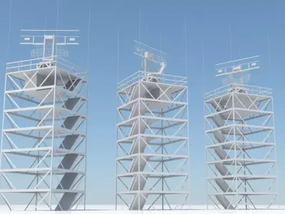 Airport Rotating Radar Tower Antenna  Low-poly 3D model