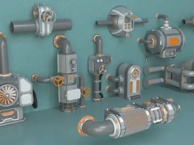 Wall Tube Mechanism Props 2 - 10 pieces 3D model