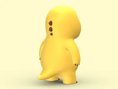 Chubby Yellow Dinosaur Cartoon Low Poly PBR Realistic Low-poly 3D model
