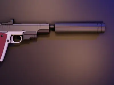 Low Poly Pistol with attachments Low-poly 3D model