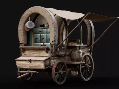 Wood old Wagon  Low-poly 3D model