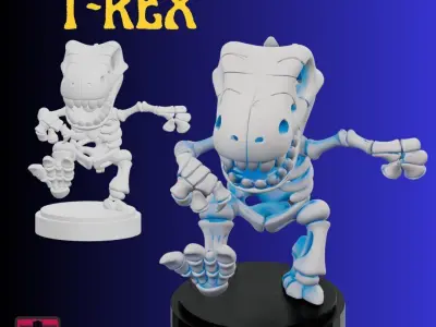 Runaway Bone STL File Chibi Skeleton T Rex Dinosaur 3D print model