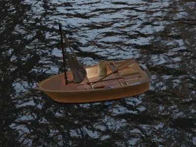 Fishing Boat with Oars - Wooden Skiff - Game Ready  3D model