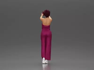 Fashionable woman in a jumpsuit snapping a selfie in style 3D print model