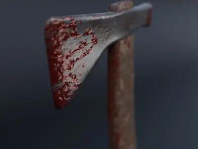 Blood covered wooden axe Low-poly 3D model