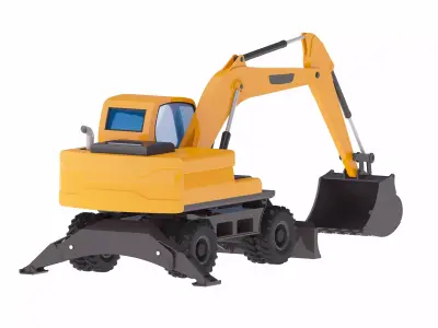 Excavator Construction Loader DX140W Low-poly 3D model
