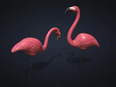 Statue flamingo lawn decoration Game ready Low-poly 3D model