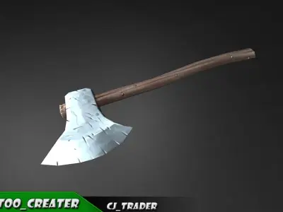 Lowpoly Axe Fantasy Game Weapon 3D Model Low-poly 3D model