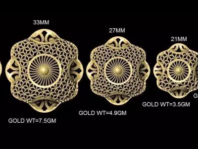 vr-pnd2134 gold ornate earring sizes 3D print model