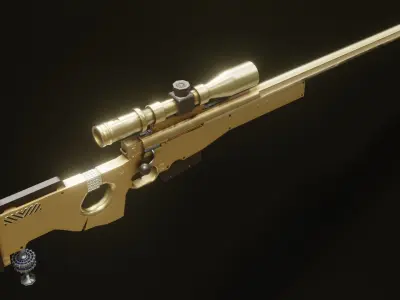 Golden AWP Sniper Rifle game ready  with bonus asset Low-poly 3D model