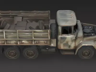 Vintage Post-Apocalyptic 6x6 Military Truck 3D Vehicle Model Low-poly 3D model