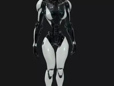 futuristic white and black female slim humanoid robot Low-poly 3D model