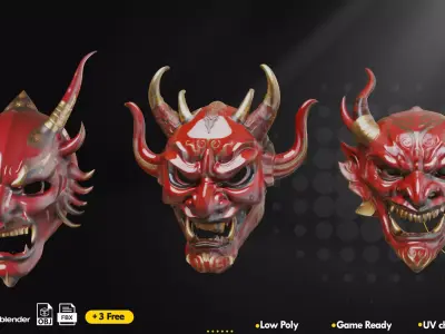15 Japanese Mask Vol1 Low-poly 3D model