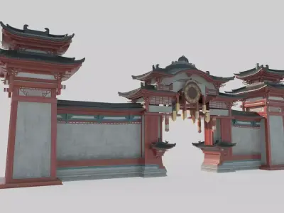 Ancient Asian Palace Gates 3D model