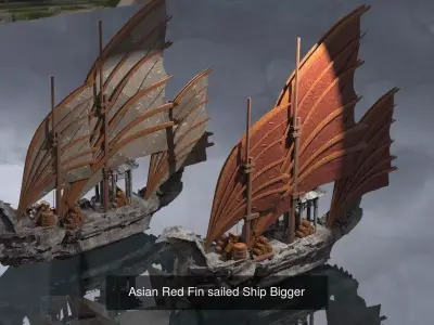 Asian Themed Historical Fantasy Ships 3D Model Pack purchase