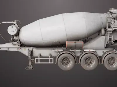 Cement Mixer Dusty White Rigged All PBR Unity UE Textures Low-poly 3D model