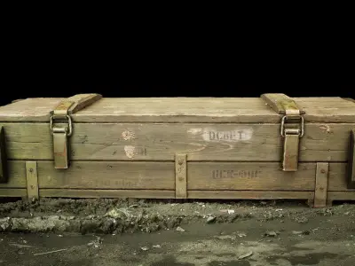 Military wooden army box  Low-poly 3D model