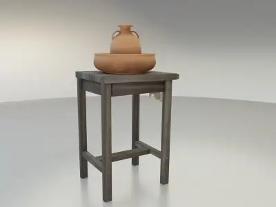 Rustic Wash Basin and Stand Low-poly 3D model